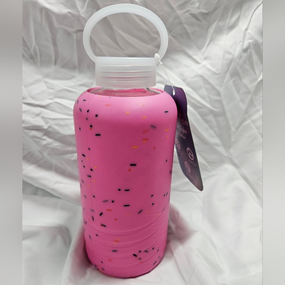 Glass Water Bottle 32oz Pink with Rainbow Sprinkles